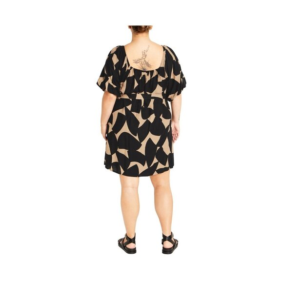 Dress Uptown Mini Black & Beige Abstract Print Short Sleeve City Chic - Picture 4 of 7